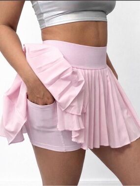 Yogalicious Pink Pleated Mini Skirt with under short- gym